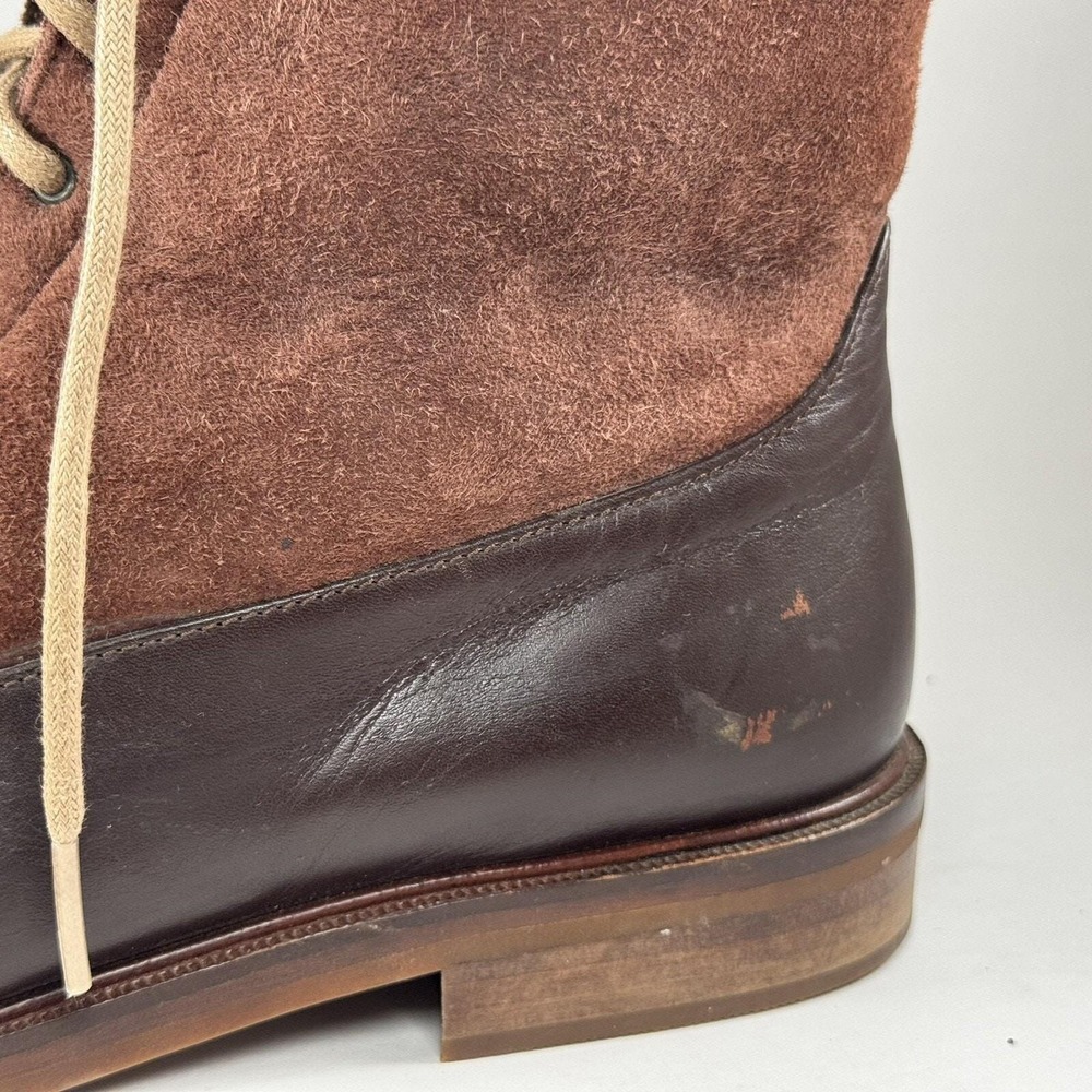 Brown Leather‎ Suede Lace Up Boots Faux Fur Lined Fold Over Ankle Ann Taylor - Picture 7 of 16
